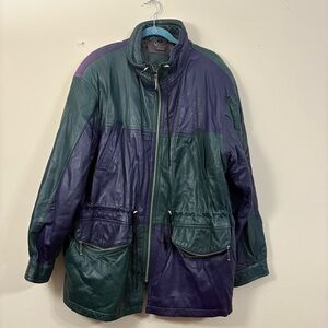 Vintage Saxony Green purple Jacket Mens 44 hip hop 80s retro rare colorblock cl